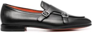 Santoni leather monk shoes Black