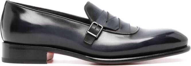 Santoni leather monk shoes Blue