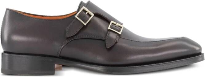 Santoni leather monk shoes Brown
