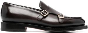 Santoni leather monk shoes Brown