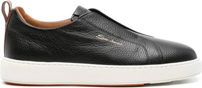 Santoni leather slip-on sneakers Black