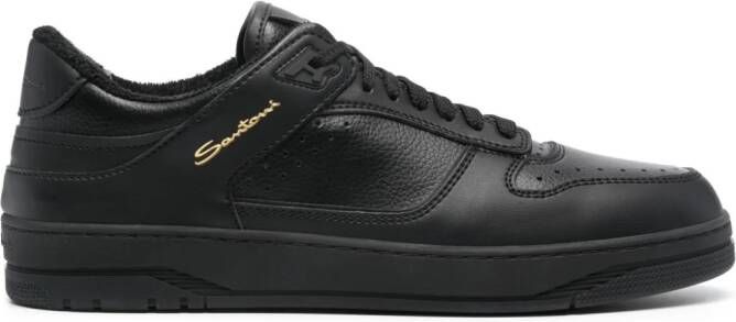 Santoni logo-print leather sneakers Black