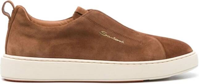 Santoni logo-print suede sneakers Brown