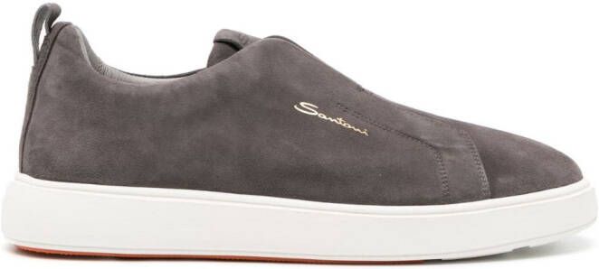 Santoni logo-print suede sneakers Grey