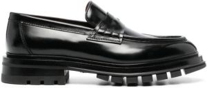 Santoni lug-sole leather penny loafers Black