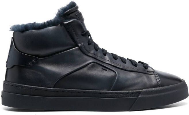 Santoni panelled high-top leather sneakers Blue