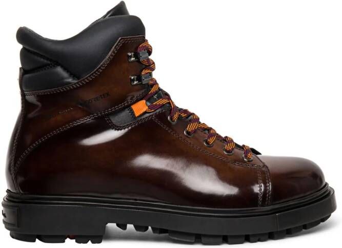 Santoni panelled leather hiking boots Brown