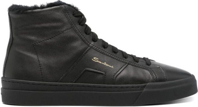 Santoni panelled leather sneakers Black