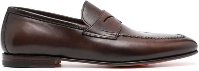 Santoni penny-slot leather loafers Brown