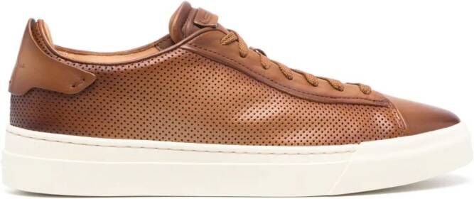Santoni perforated-design leather sneakers Brown