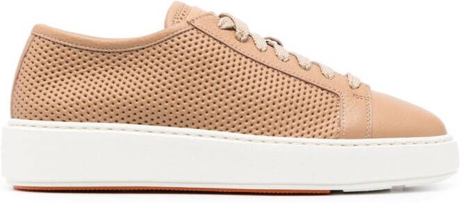 Santoni perforated-design leather sneakers Neutrals