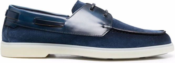Santoni polished-leather boat shoes Blue