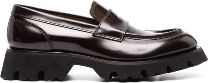 Santoni ridged-sole leather penny loafers Brown