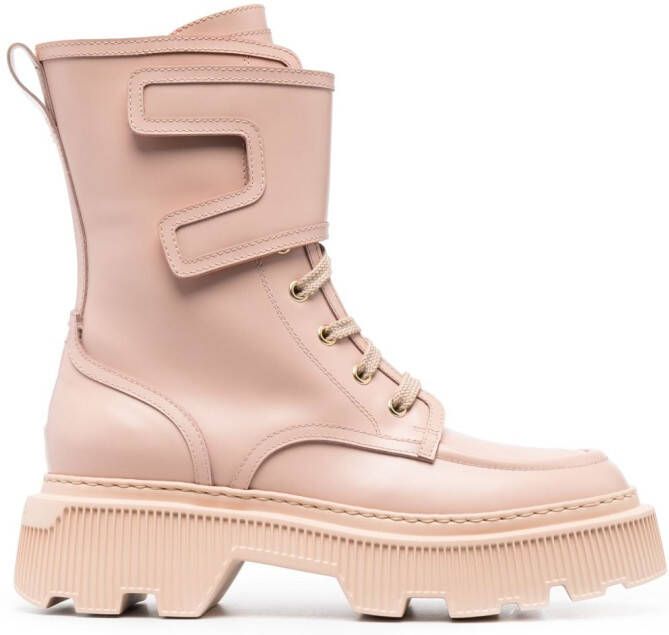 Santoni round-toe leather boots Pink