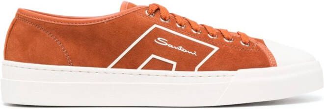 Santoni screen-print low-top suede sneakers Orange