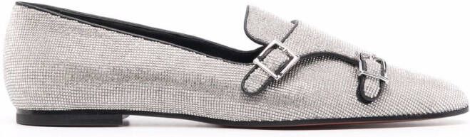 Santoni sequin-embellished buckle -detail loafers Silver