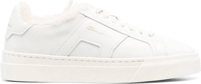 Santoni shearling-trim leather sneakers White