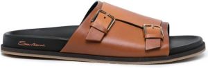Santoni side-buckle slide sandals Brown