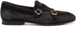 Santoni suede double-strap monk shoes Brown
