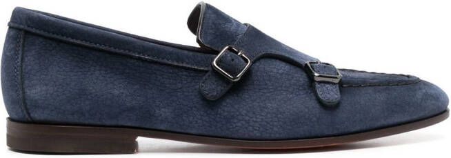 Santoni suede-leather monk shoes Blue