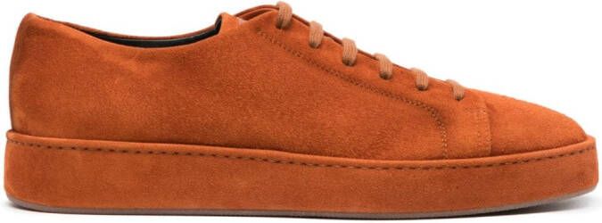 Santoni tonal-design suede lace-up sneakers Orange