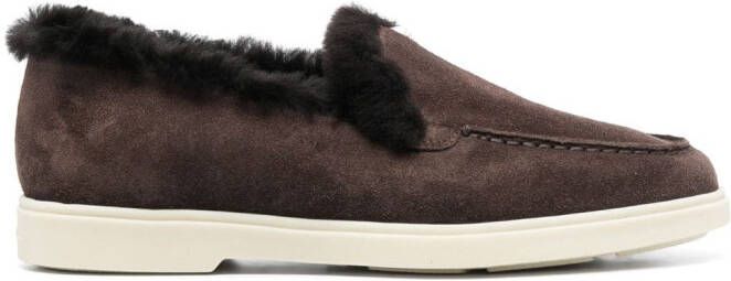 Santoni tonal-stitching leather loafers Brown