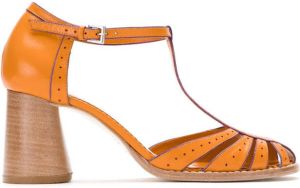 Sarah Chofakian block heel leather pumps Orange
