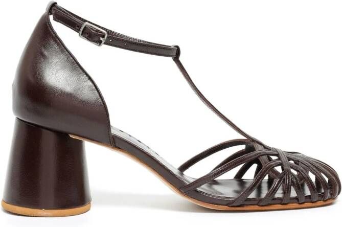 Sarah Chofakian Eugenie 65mm caged leather pumps Brown