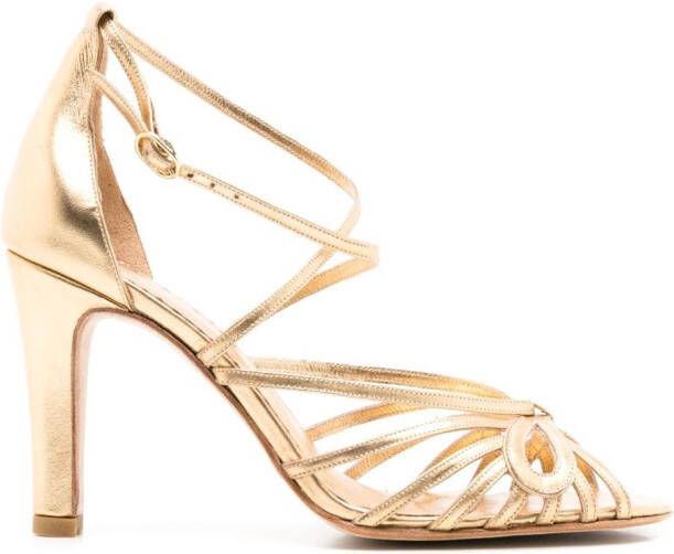 Sarah Chofakian Miuccia caged 75mm leather sandals Gold