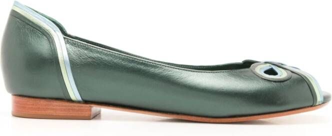Sarah Chofakian Muniz cut-out leather ballet pumps Green