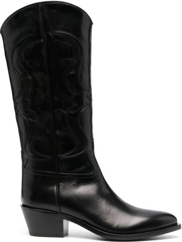 Sartore knee-high leather cowboy boots Black