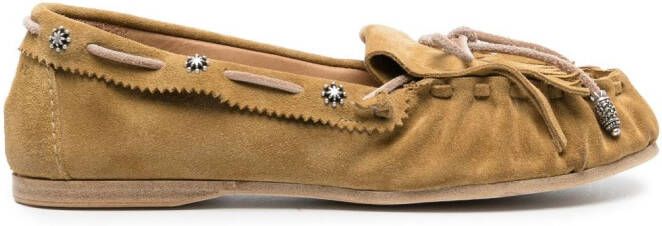 Sartore star stud-detail suede loafers Brown