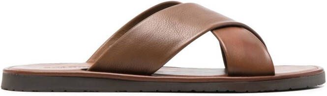 Scarosso Adriano cross-strap leather sandals Brown
