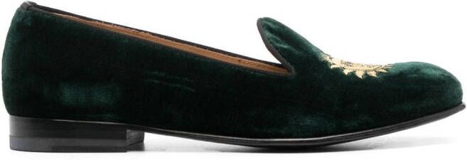 Scarosso embroidered velvet loafers Green