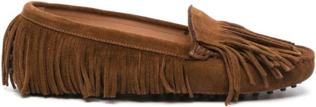 Scarosso fringed suede loafers Brown