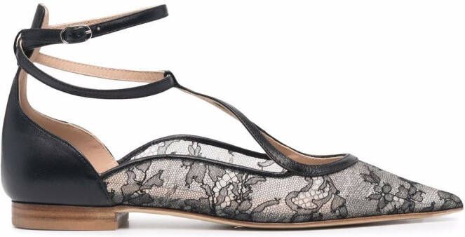 Scarosso Gae floral-lace ballerina shoes Black