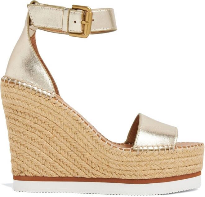 See by Chloé 105mm Glyn Espadrille Wedges Gold