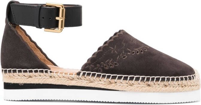 See by Chloé buckled-ankle suede espadrilles Grey