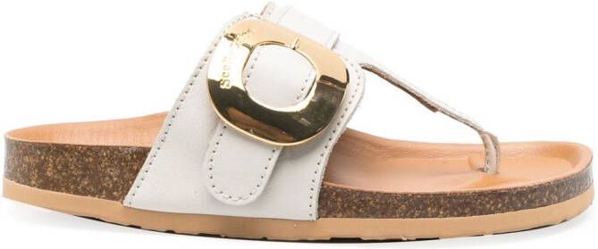 See by Chloé engraved-logo detail flip-flops Neutrals