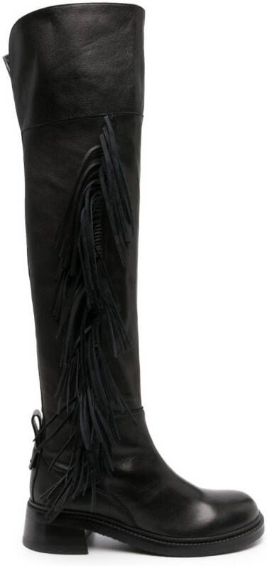 See by Chloé knee-length fringed leather boots Black