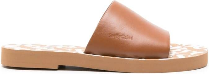 See by Chloé leather-strap flat slides Brown