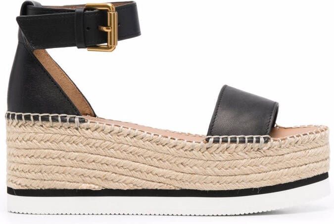 See by Chloé leather wedge espadrilles Black