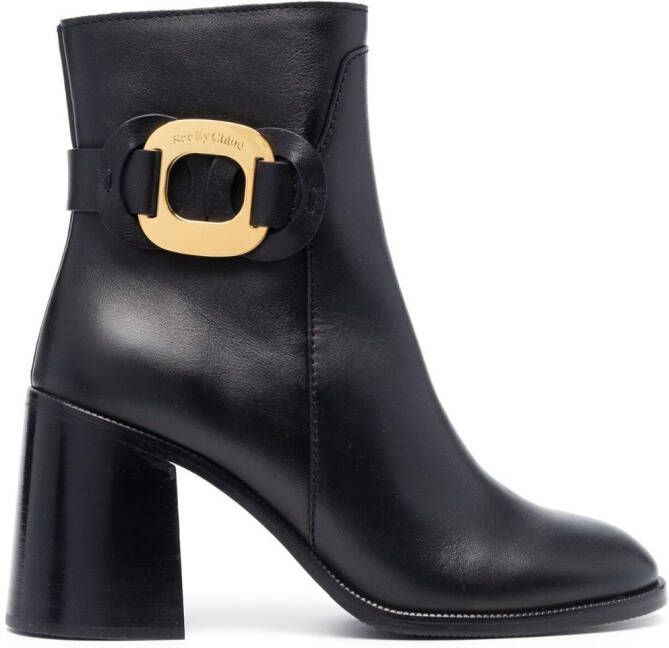 See by Chloé logo-plaque 80mm leather boots Black