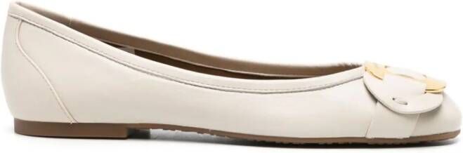 See by Chloé logo-plaque leather ballerina shoes Neutrals