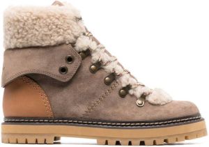 See by Chloé shearling calf suede lace-up boot Brown