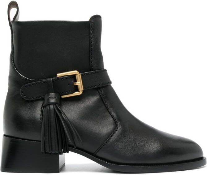 See by Chloé tassel-detail 40mm leather boots Black