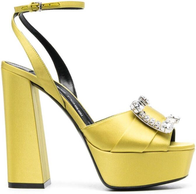 Sergio Rossi 130mm crystal-buckle platform sandals Yellow