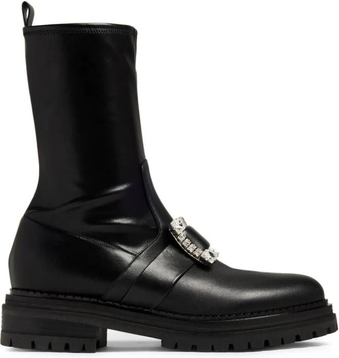 Sergio Rossi crystal-buckle leather boots Black