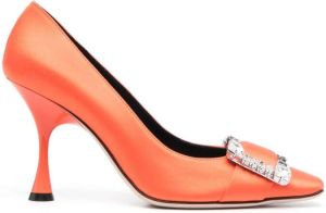 Sergio Rossi crystal-embellished square-toe 95mm pumps Orange