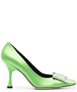 Sergio Rossi crystal-embellishment square-toe 95mm pumps Green